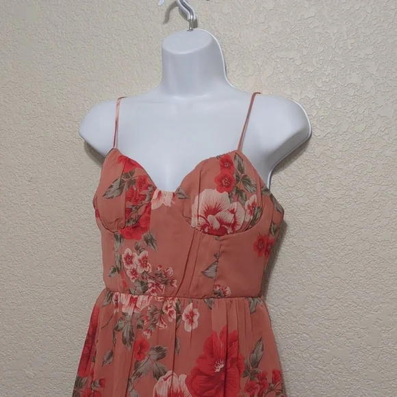 Crystal Doll pink floral sleeveless tiered ruffled maxi dress - Picture 3 of 12